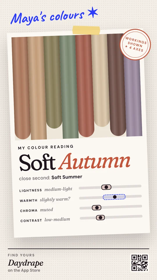 Polaroid share card: Maya's colours, Soft Autumn